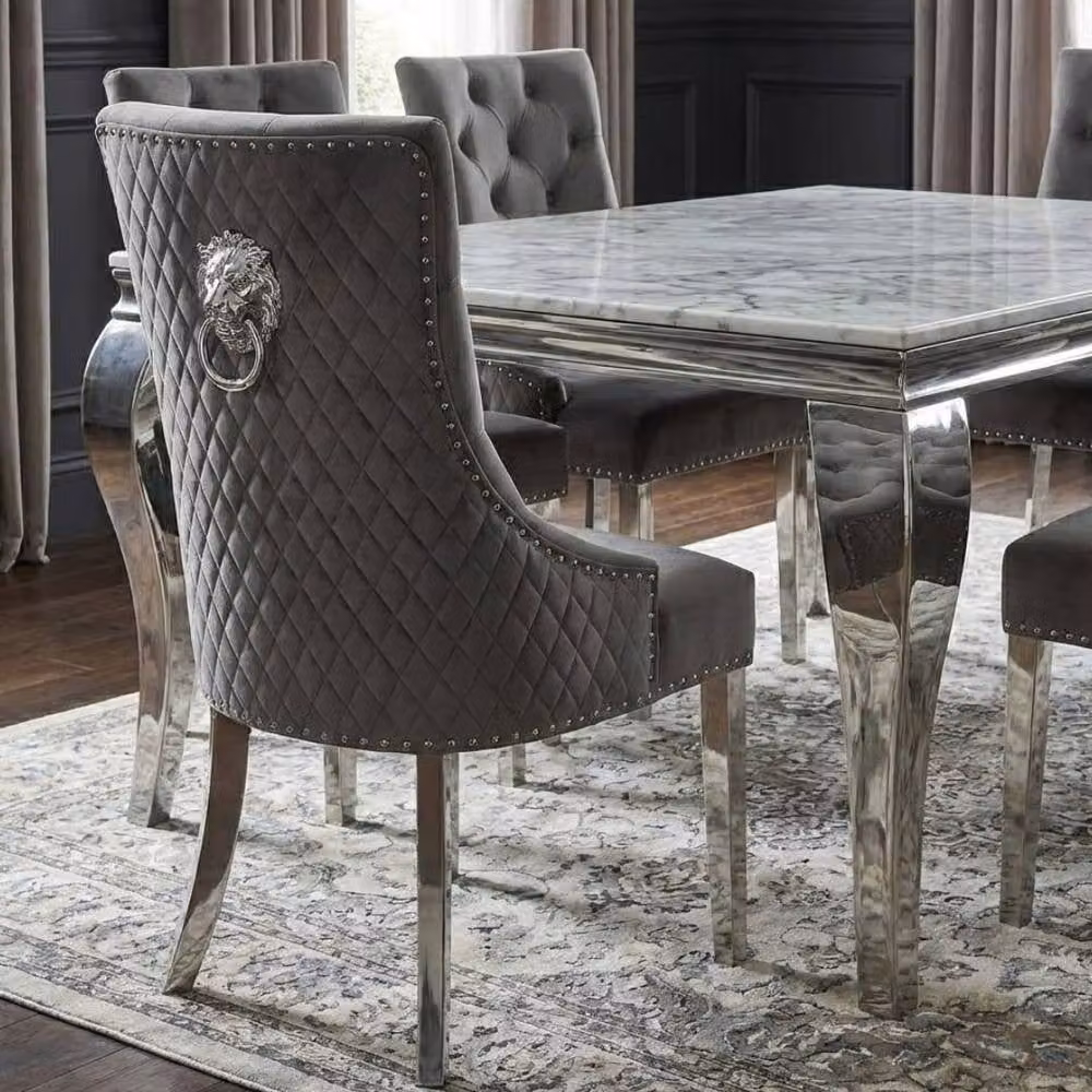 Home Luxe Interior Sofia Grey Marble Dining Table and 6 Minister Grey Lion Chairs, Width: 180 cm – 4