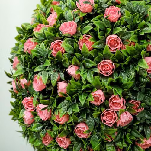 HOMCOM Set of 2 Pink Artificial Rose Ball Topiary Trees, Height: 60 cm – 6