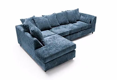 Abakus Direct Harriet Large Left Facing Corner Sofa in Dark Blue Crushed Chenille W/D/H: 272 x 90 x 90 cm – 5