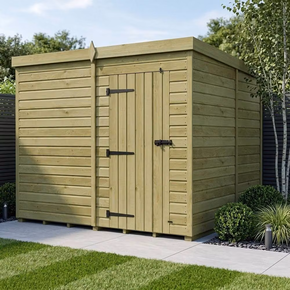 Buttercup Farm Pent Garden Shed in Brown Timber with Single Door and No Windows, W: 244 cm, D: 274 cm, H: 210 cm – 2