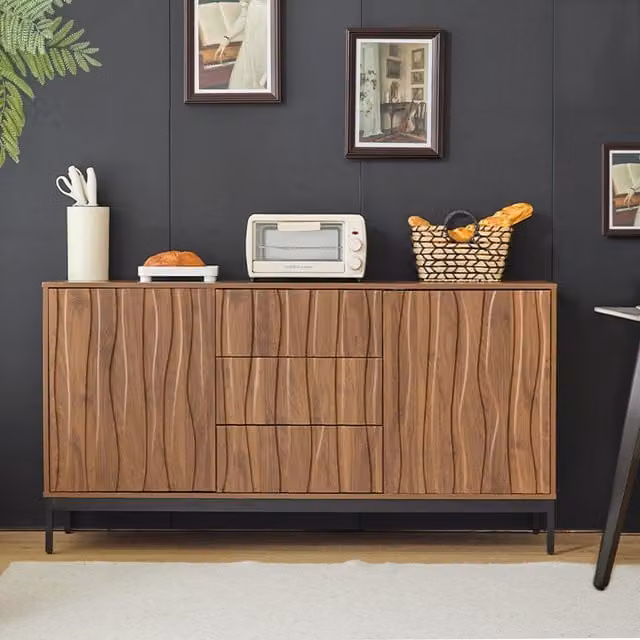 Aosom UK Mid-Century Modern Sideboard with Abstract Design in Brown and Black, W: 150 cm, D: 40 cm, H: 80 cm – 1