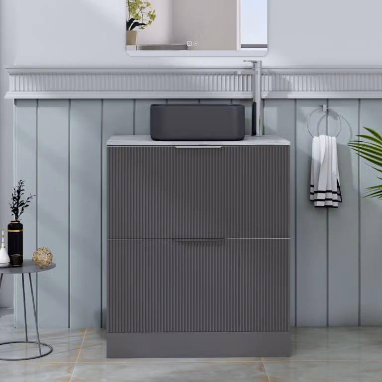 Royal Bathrooms Evora 700mm Graphite Grey Fluted Floor Standing Countertop Vanity Unit with 2 Drawers and Art Square Basin