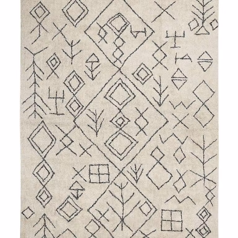Wyld and Coco Beige Geometric Boho Woven Rug, W/L: 160 x 230 cm