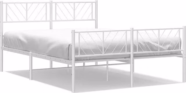 Berkfield Home Metal Bed Frame with Headboard and Footboard in White, W: 135 cm, L: 190 cm