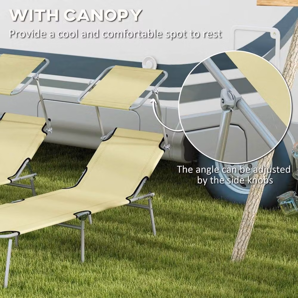 NESTLUNE Set of 2 Folding Sun Loungers with Sun Canopy in Beige – 2