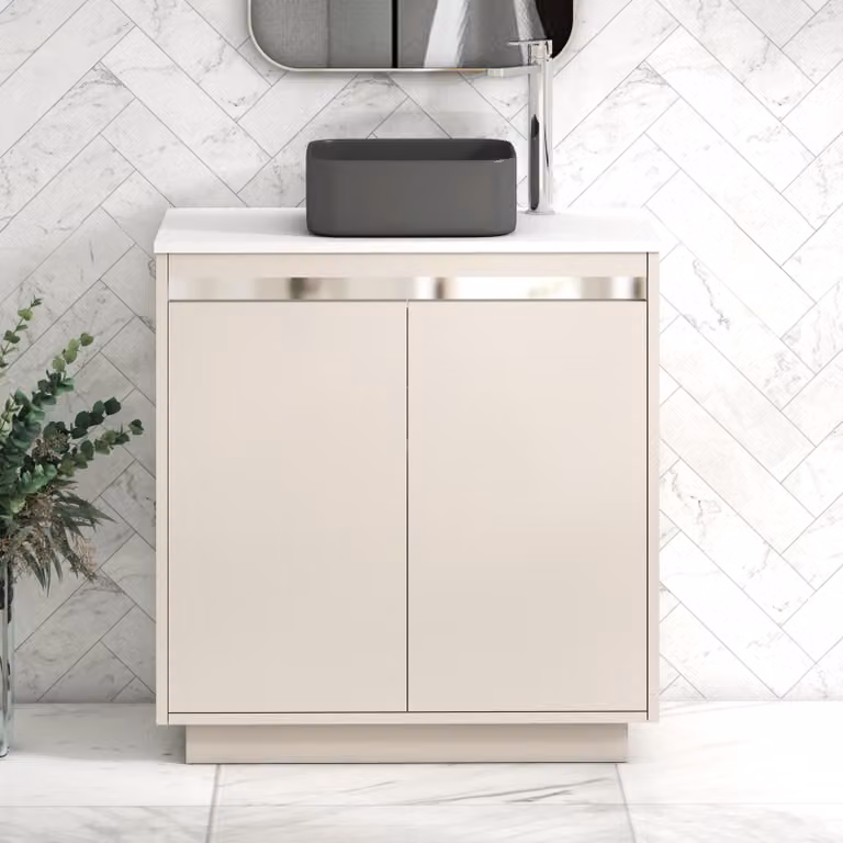 Royal Bathrooms Orion 800mm Warm Taupe Floor Standing 2 Door Vanity Unit with Art Square Basin and Chrome Accent Trim