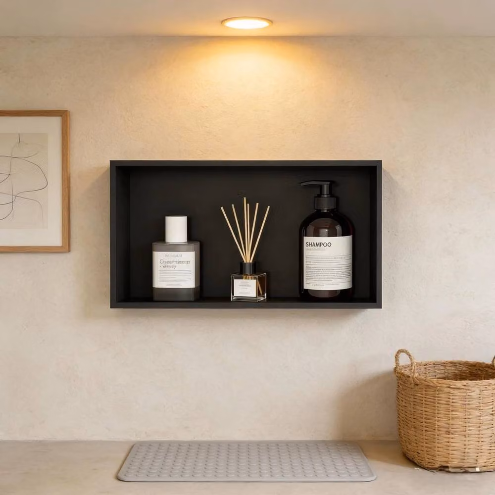 VOGREX Black Recessed Shower Niche Bathroom Storage Shelf W: 61.21 cm, H: 30.48 cm – 2