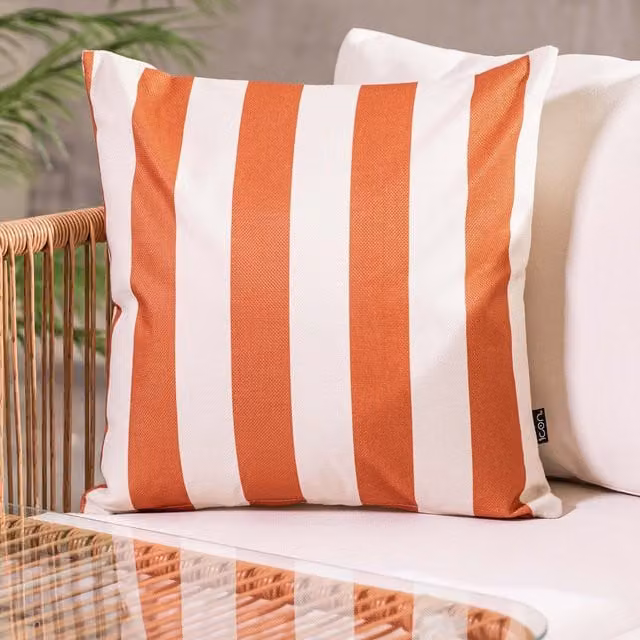 ICON Kyoto Fabric Striped Square Cushion, Orange, W/D/H: 43 x 43 x 43 cm