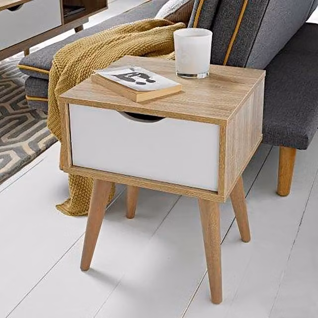LPD Home Scandi 1 Drawer Lamp Table in White Oak