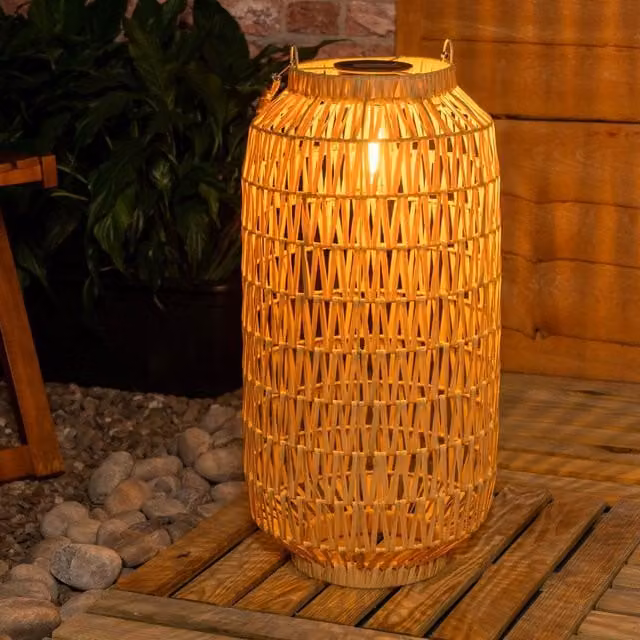 ValueLights Solar Powered Natural Rope Lantern Outdoor Garden Floor Lamp, Brown/Beige, W/D/H: 28.0 x 28.0 x 55.5 cm – 1