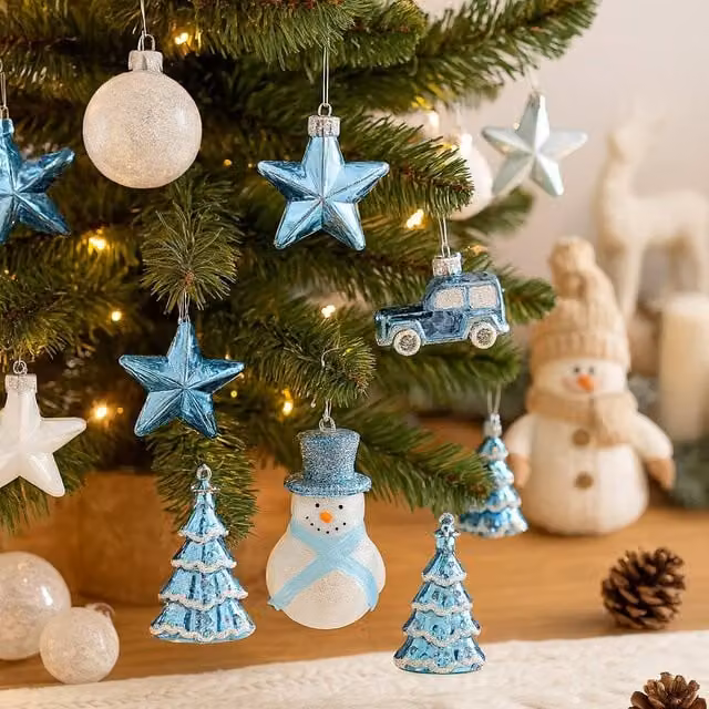 Voltico 12-Piece Set of Shatterproof Blue Round Plastic Christmas Bauble Ornaments – 1
