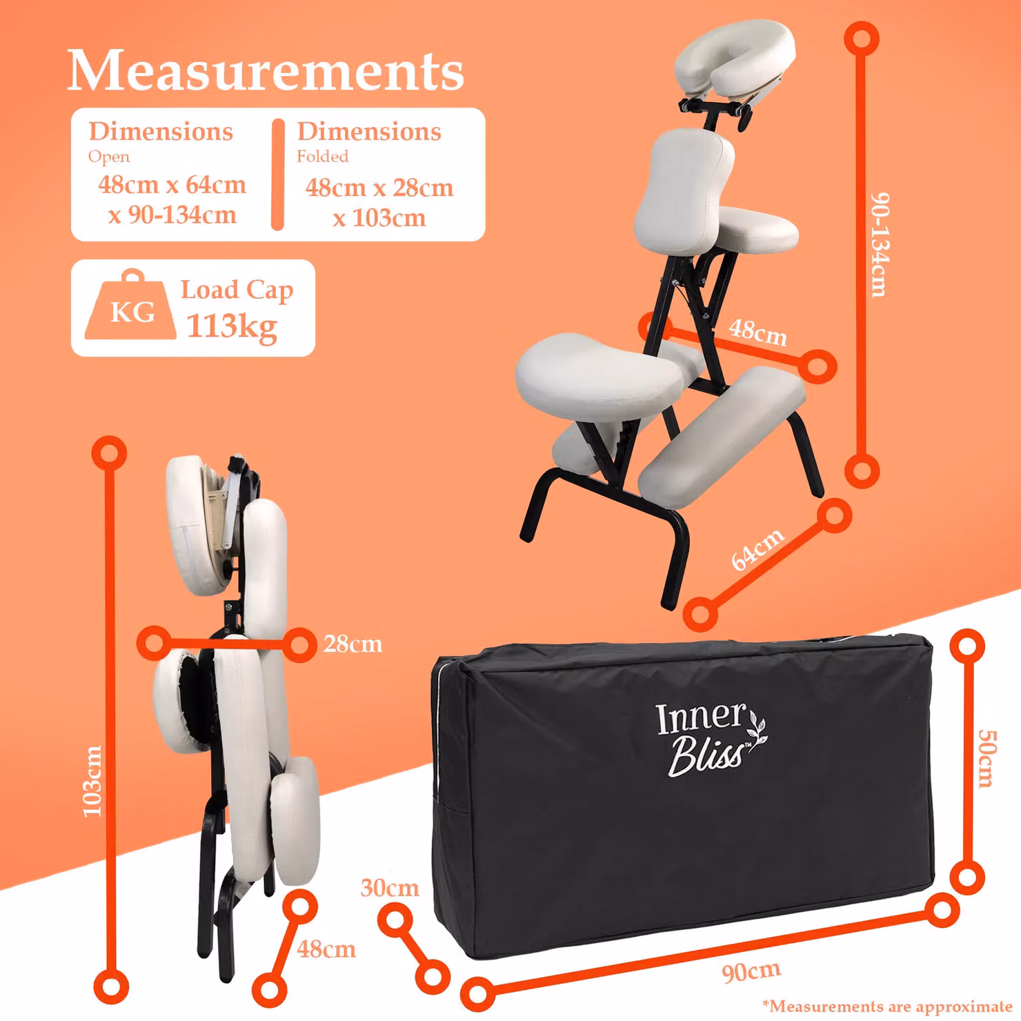 Inner Bliss Adjustable and Foldable Massage Chair with Carry Bag, White – 4