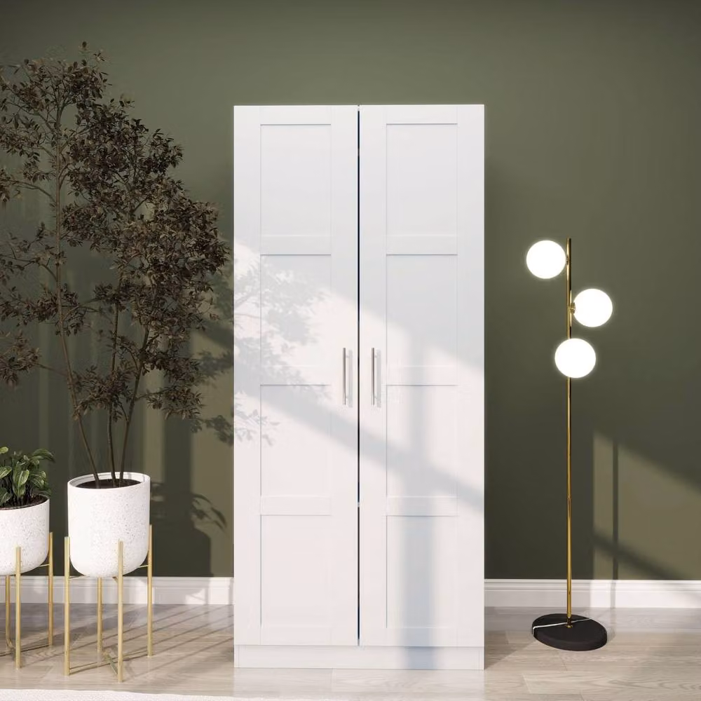 Wyld Haus Coravello 2 Door White Wardrobe with Soft Close Hinged Doors, Hanging Rail and Internal Shelves, H 180 x W 80 x D 53.5 cm – 3