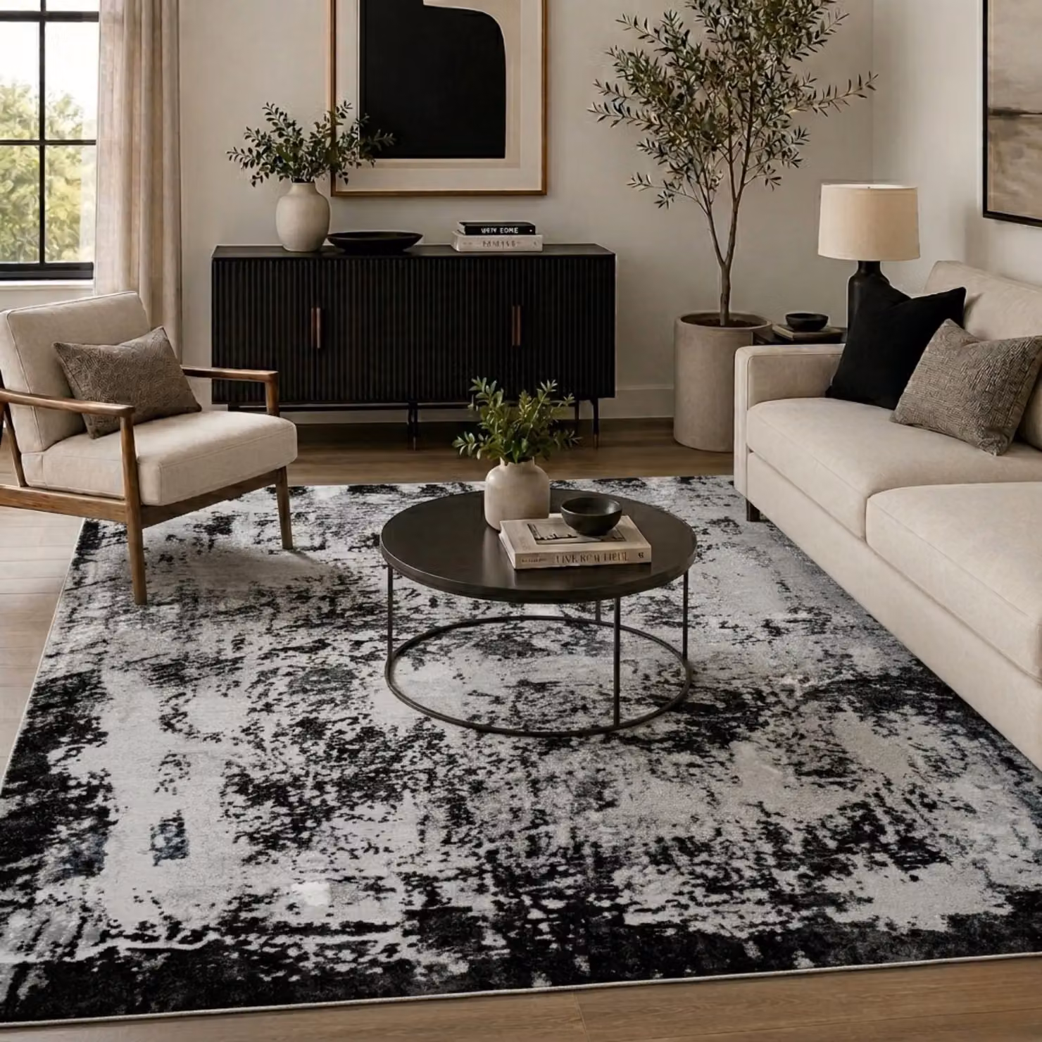 Desire Rugs Serenity Modern Abstract Area Rug in Black, W: 200 cm, D: 290 cm – 2