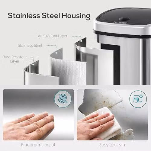 HOMCOM 48L Automatic Motion Sensor Stainless Steel Dustbin in Silver, W: 29.5 cm, D: 40.5 cm, H: 57 cm – 3