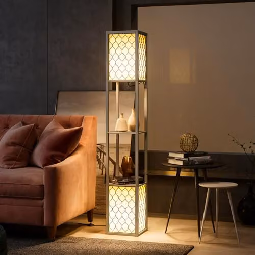 HOMCOM 2-Light Modern Floor Lamp with Shelves in Grey – 7