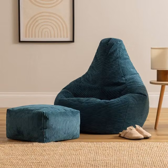 icon Dalton Corduroy Gaming Bean Bag Chair and Footstool in Petrol Green