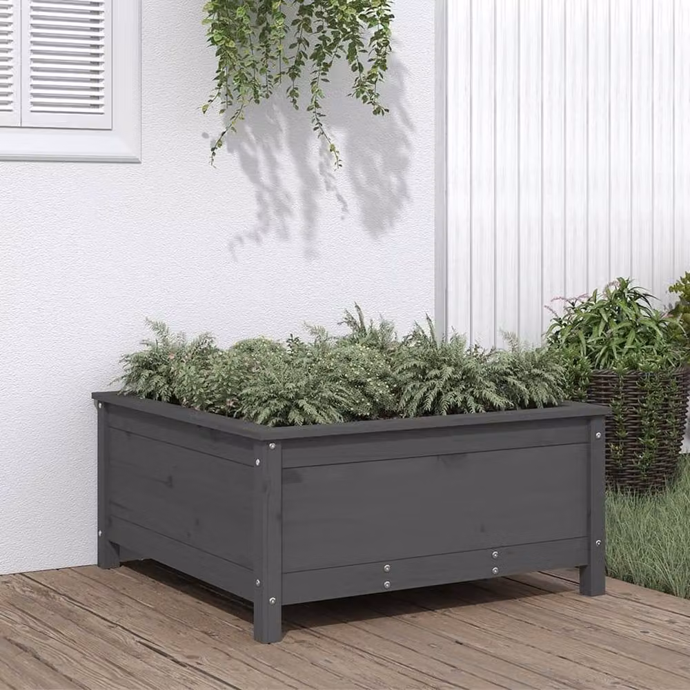 Berkfield Home Grey Solid Wood Pine Garden Planter Tub W: 82.5 cm, D: 82.5 cm, H: 39 cm – 2