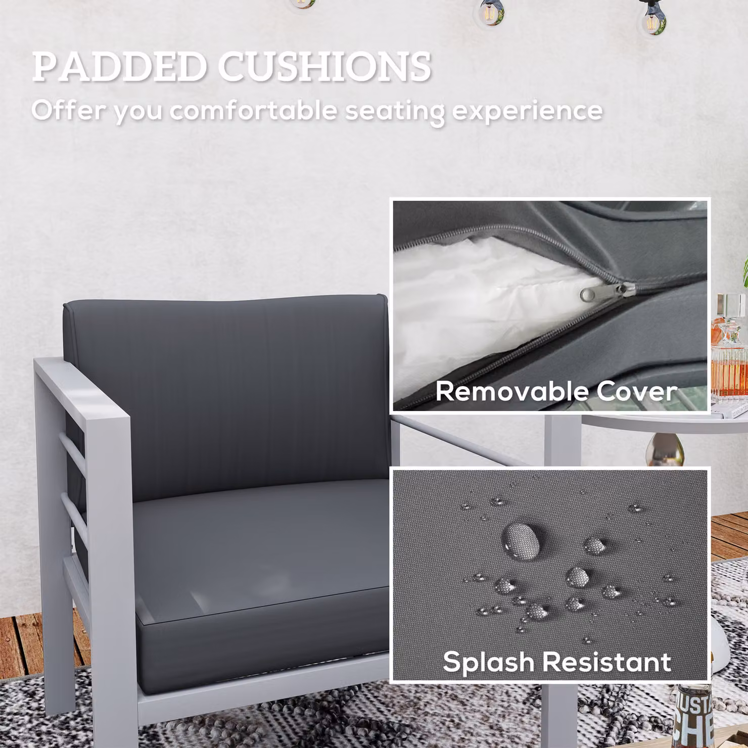 Outsunny Aluminium Armchair with Removable Weather-Resistant Cushions, Charcoal Grey Single Outdoor Sofa – 4