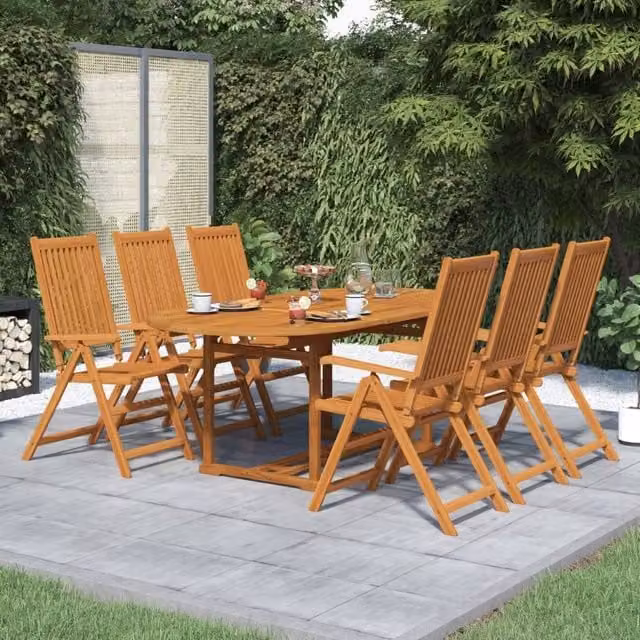 Berkfield Home 7 Piece Oval Outdoor Dining Set in Brown Oiled Acacia Wood