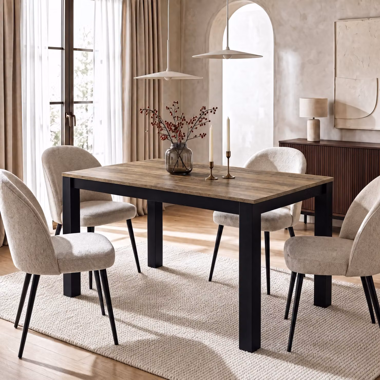 DHS Hartley Industrial Extendable Rectangular Dining Table in Brown and Black, W/D/H: 140 x 90 x 76 cm