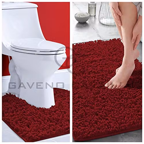 Gaveno Cavailia 2 Piece Chenille Microfibre Bath Mat Set in Red, W: 80 cm, D: 50 cm – 2