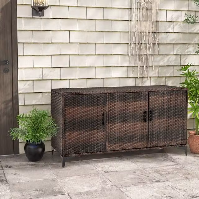 KORVIXA 318 L Brown Wicker Patio Storage Cabinet Deck Box – 1