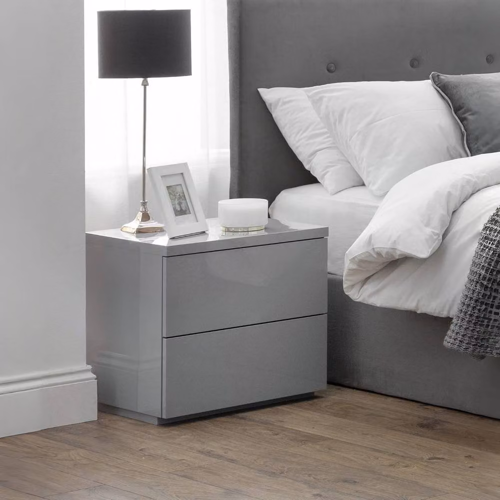 Cheshire Premium Verona 2 Drawer Grey High Gloss Bedside Unit – 2