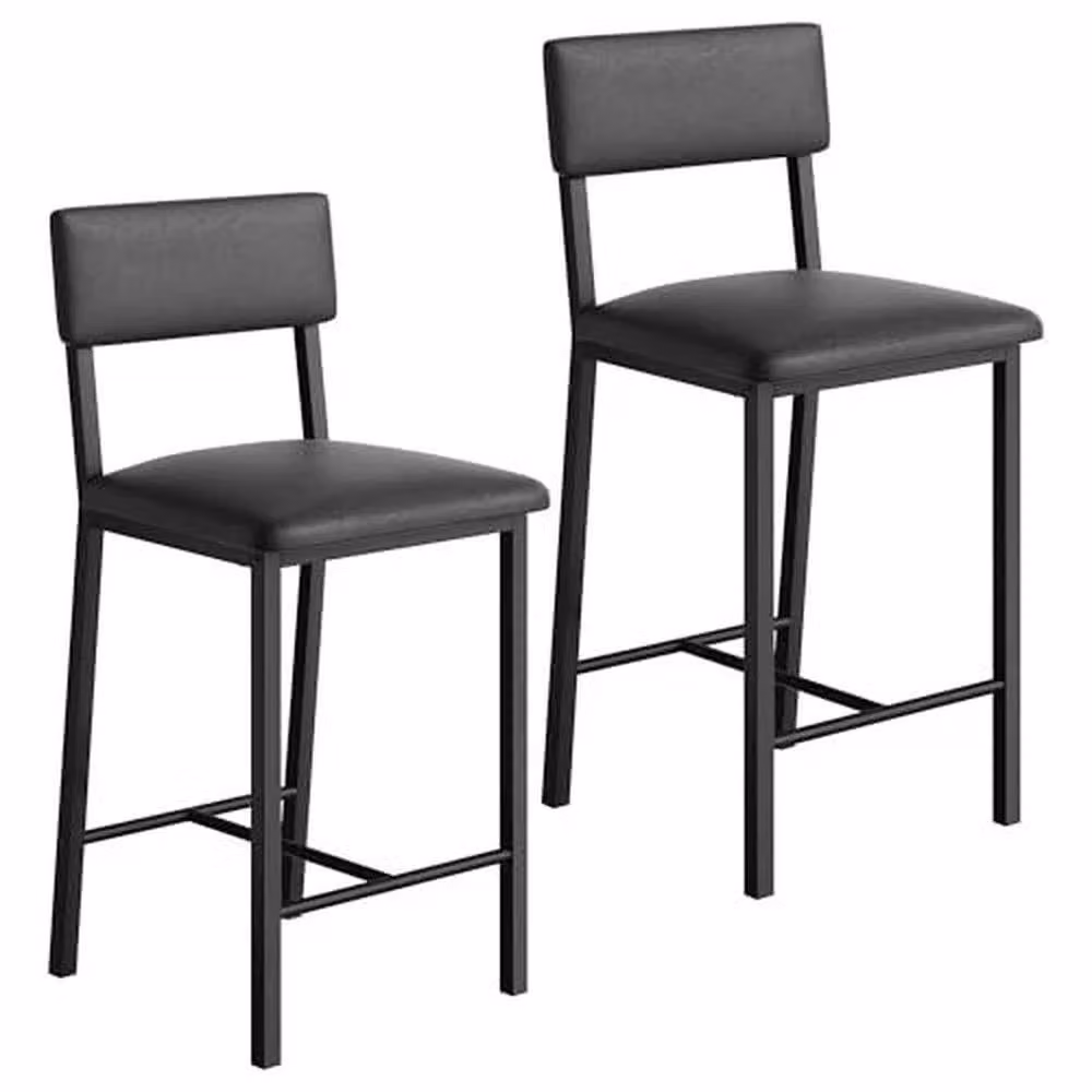 VOGREX Set of 2 Modern Black Kitchen Bar Stools with Synthetic Leather Cushions and Metal Footrests – 4