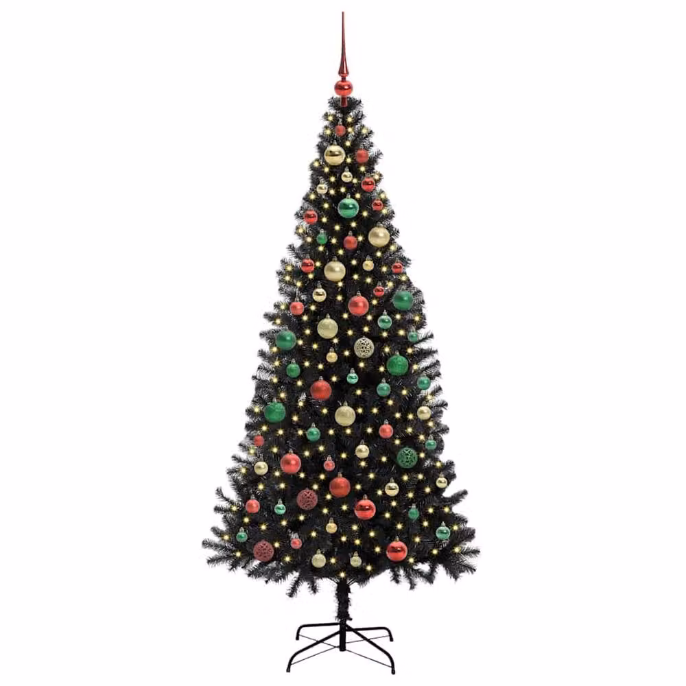 Berkfield Home Black PVC Christmas Tree with 300 LEDs and Stand, Height: 180 cm – 3