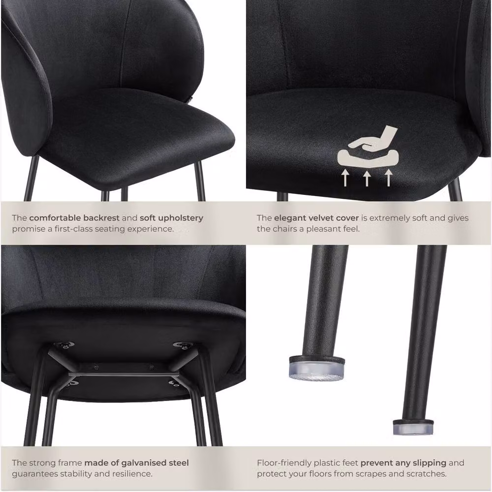 tectake Luana Bar Stool Set of 4 in Black Velvet – 5