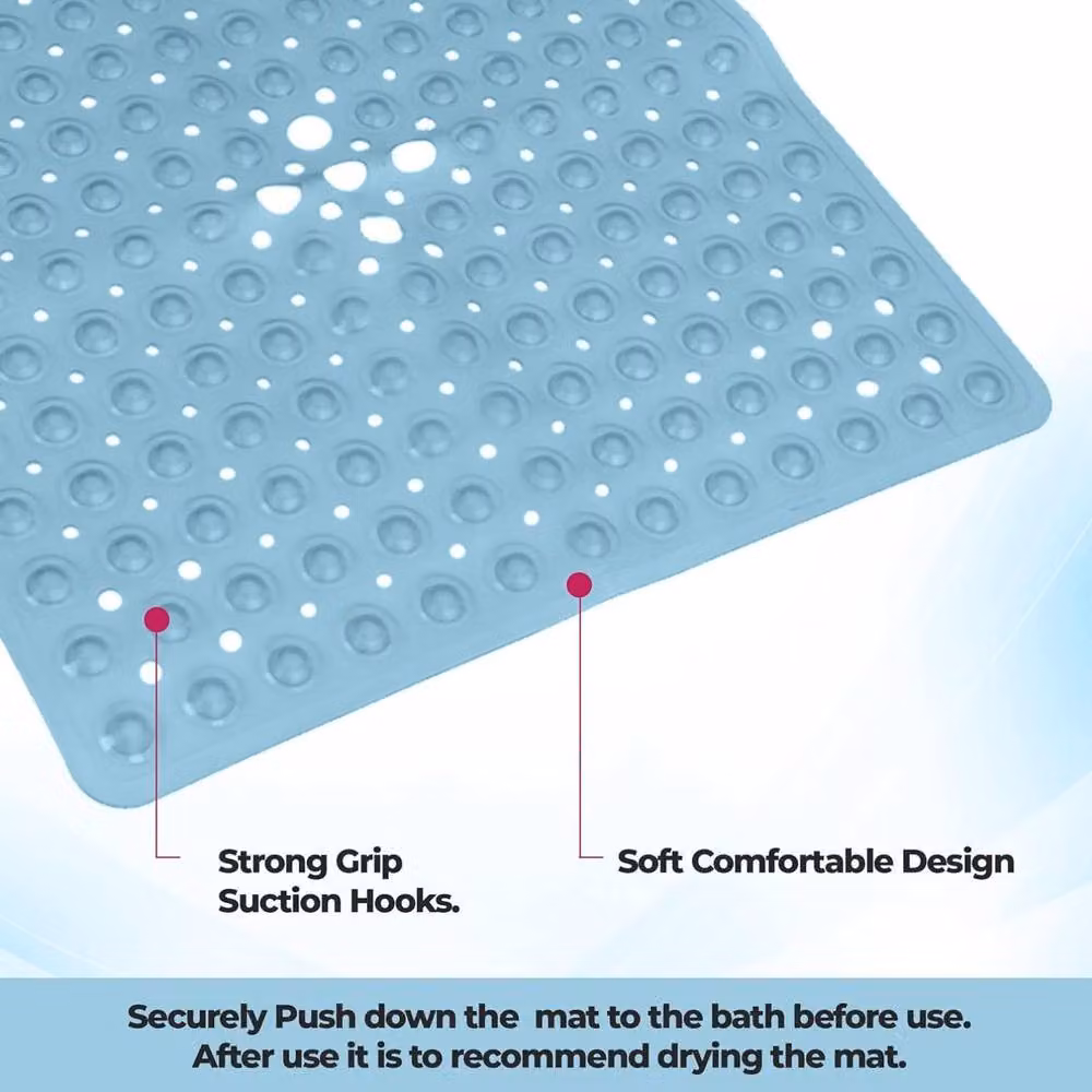 Top 3 Non-Slip Square Bath Shower Mat with Suction Cups, Blue and White, W/D: 53 x 53 cm – 2