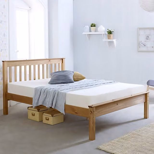 CAPTAINS TM Classic Waxed Solid Pine Wooden Bed Frame in Brown or Petrol, W/D/H: 180 x 200 cm