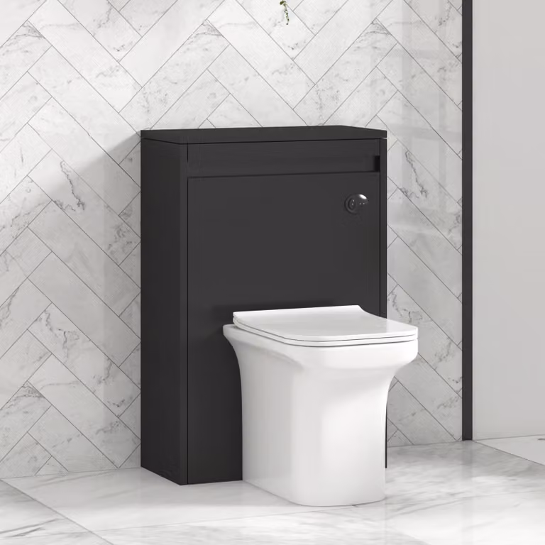 Royal Bathrooms Orion Matt Obsidian Black BTW WC Unit with Crosby Rimless Toilet Pan, Seat and Cistern, Width: 54 cm