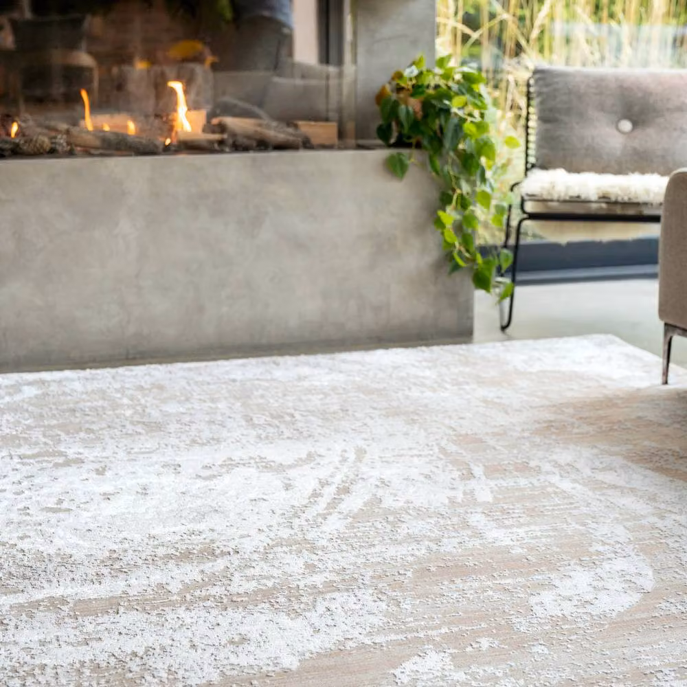 Kukoon Beige and Grey Marbled Abstract Pattern Modern Soft Pile Living Room Area Rug W/D: 60 x 240 cm – 3