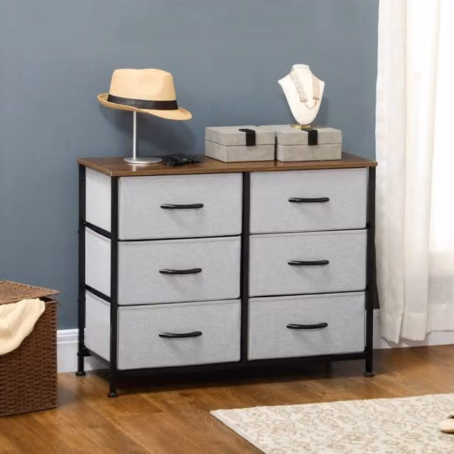 STILVORA Industrial 6-Drawer Chest of Drawers with Steel Frame in Grey