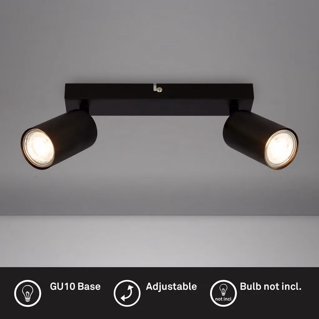 Briloner Black Metal LED Ceiling Spotbar with 2 Adjustable GU10 Lights, Width: 25.5 cm – 2