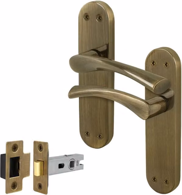 AFIT Antique Brass Twist Door Handle and Latch Set with Backplate in Bronze, 1 Pair, W/H: 15.0 x 15.0 cm