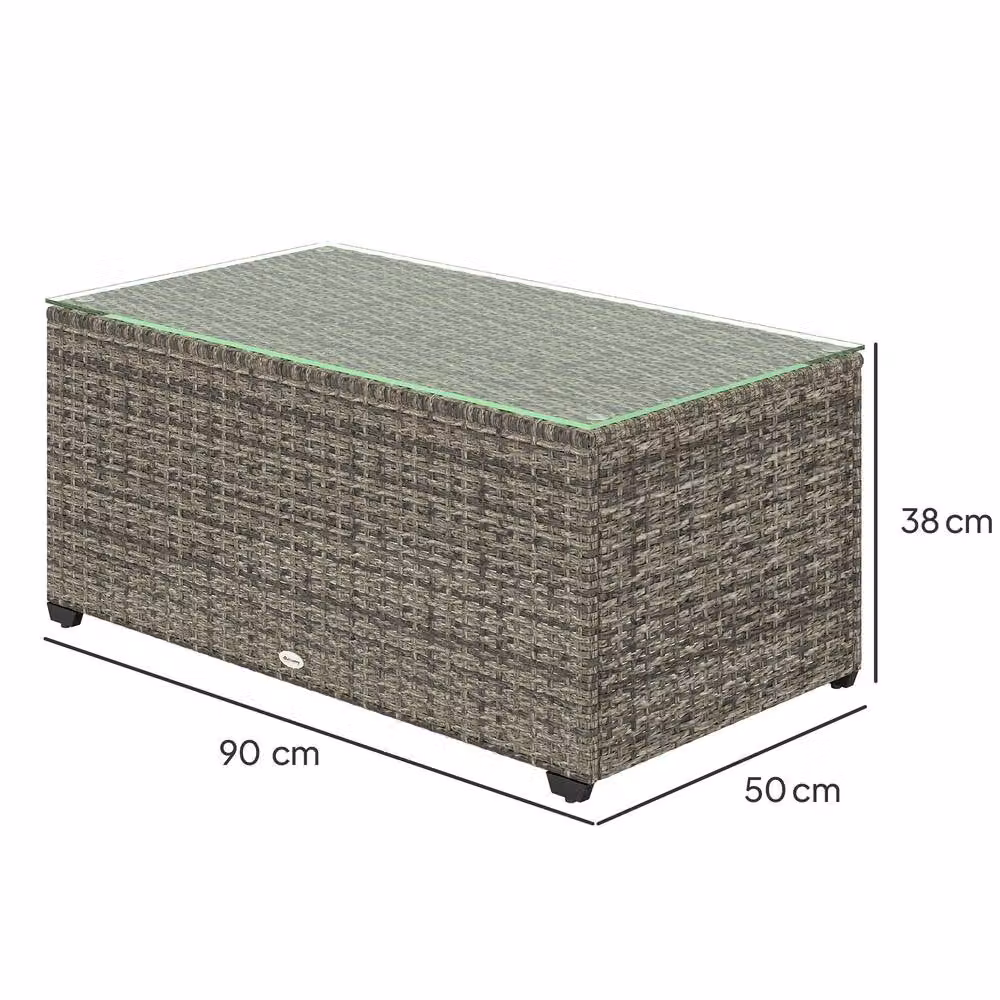 ERGOVEXA Modern Rectangular Glass-Top Polyrattan Side Table in Grey, W: 90 cm, D: 50 cm – 2
