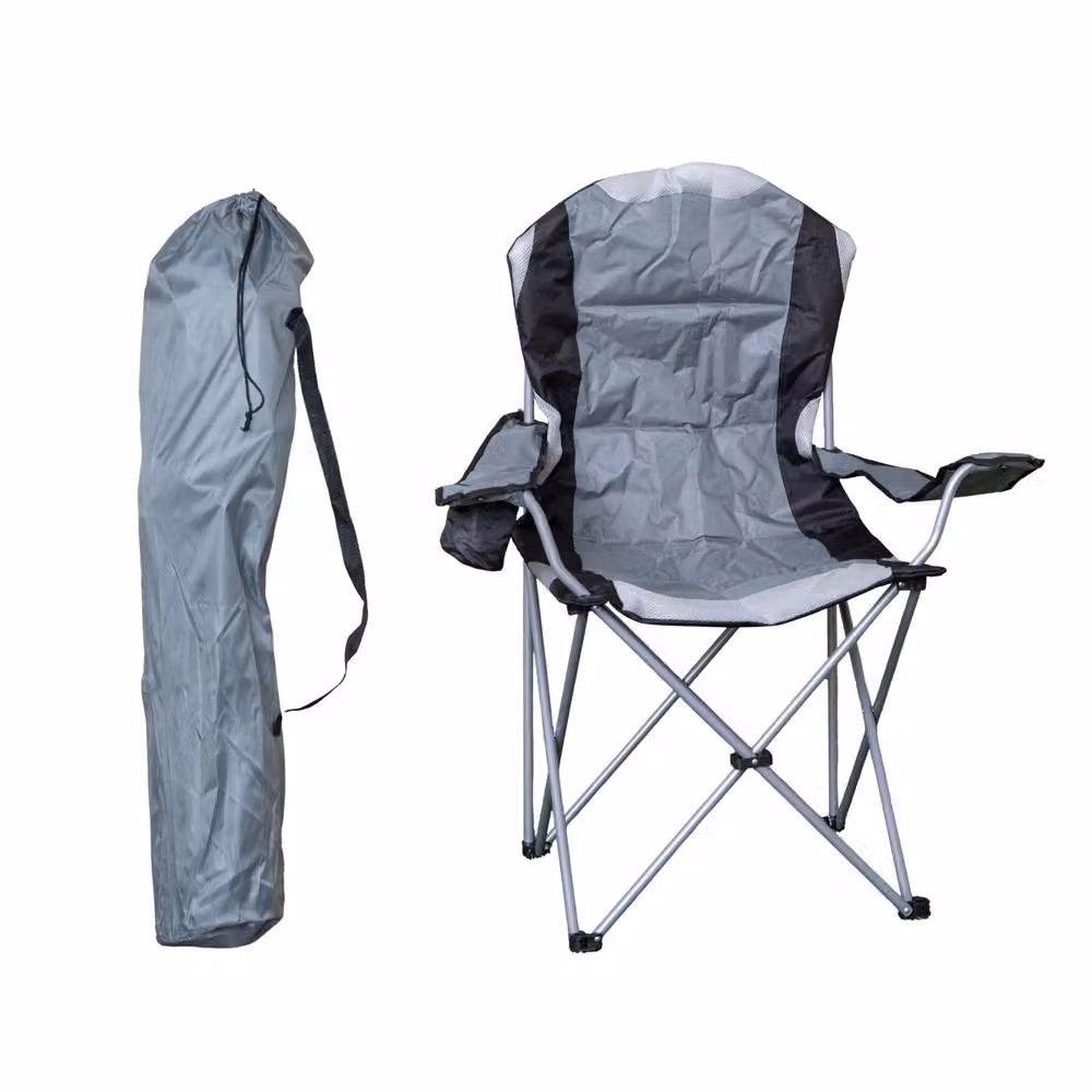 Samuel Alexander Luxury Padded High Back Outdoor Folding Garden Chair with Cupholder in Grey – 2
