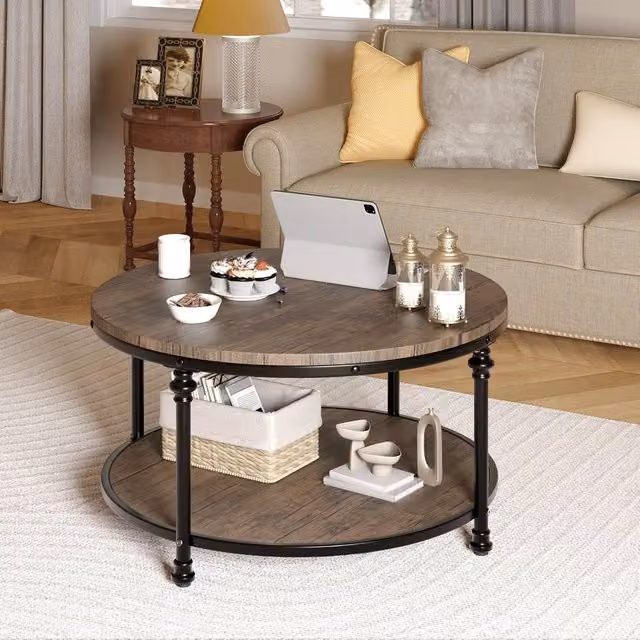 London Boutique 2-Tier Round Wooden Coffee Table in Brown, Diameter: 77 cm – 1