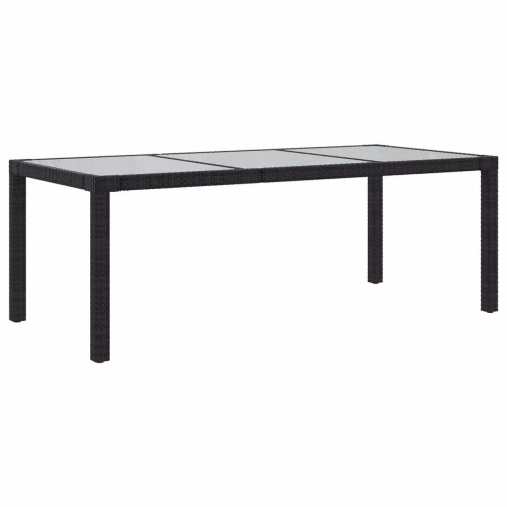 Berkfield Home Rectangular Garden Table in Black with Tempered Glass and Poly Rattan, W/D/H: 190 x 90 x 75 cm – 3