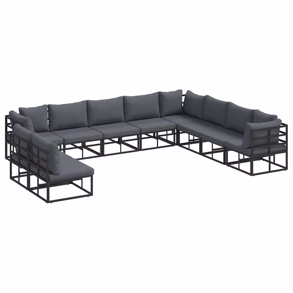 Berkfield Home 10-Piece Modern Garden Sofa Set in Black with Powder Coated Aluminium Frame, W/D/H: 353 x 283 x 71 cm – 3