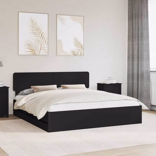Berkfield Home Modern Bed Frame with Drawers in Black, Engineered Wood, 200 x 200 cm – 1