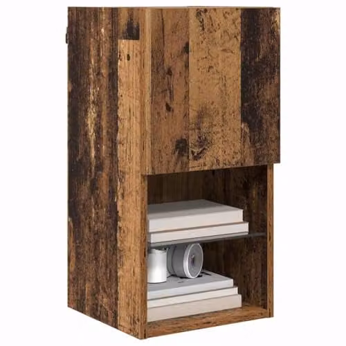 vidaXL Modern Wall-mounted TV Cabinet in Brown with Glass Doors and Integrated Lighting W/D/H: 60 x 30 x 30 cm