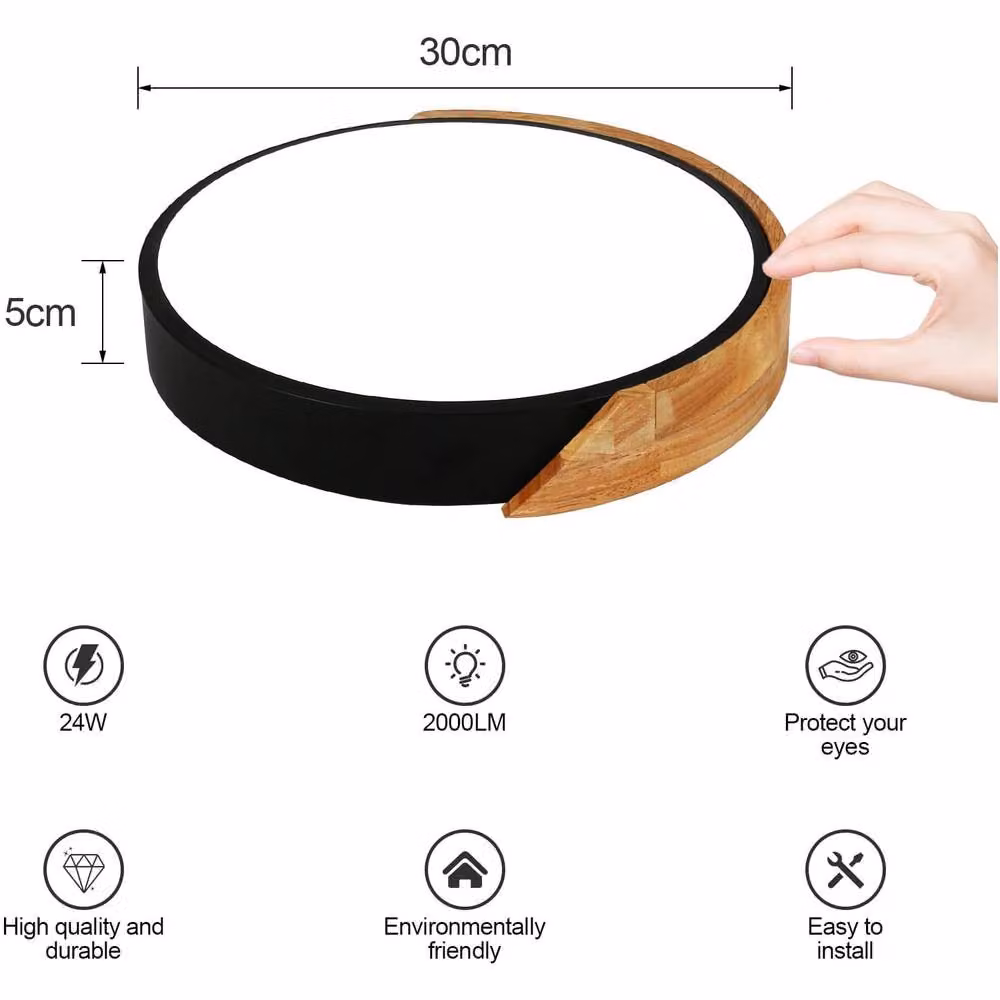 Goeco Modern Round LED Ceiling Light, 24W, 6500K, Diameter: 30 cm, Black – 4