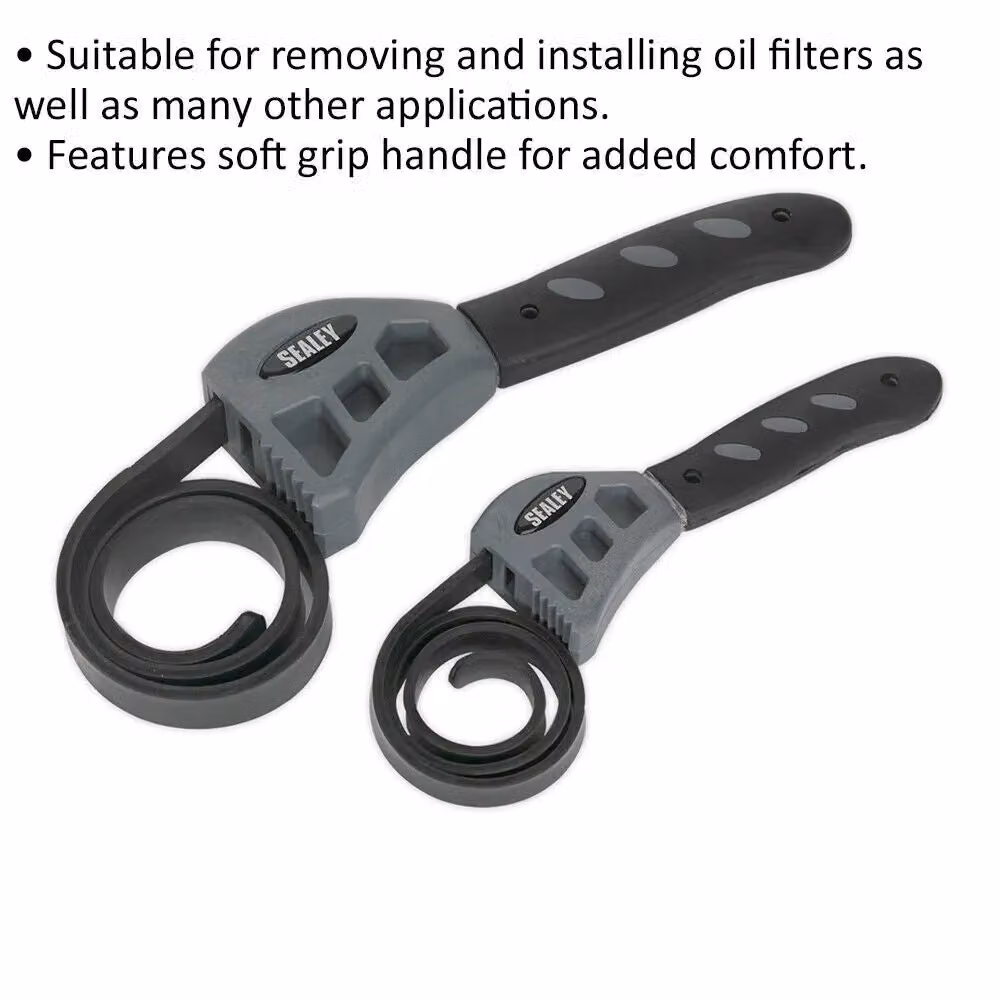 Loops 2 Piece Adjustable Strap Wrench Set with Soft Grip Handles in Black and Multicolour – 2
