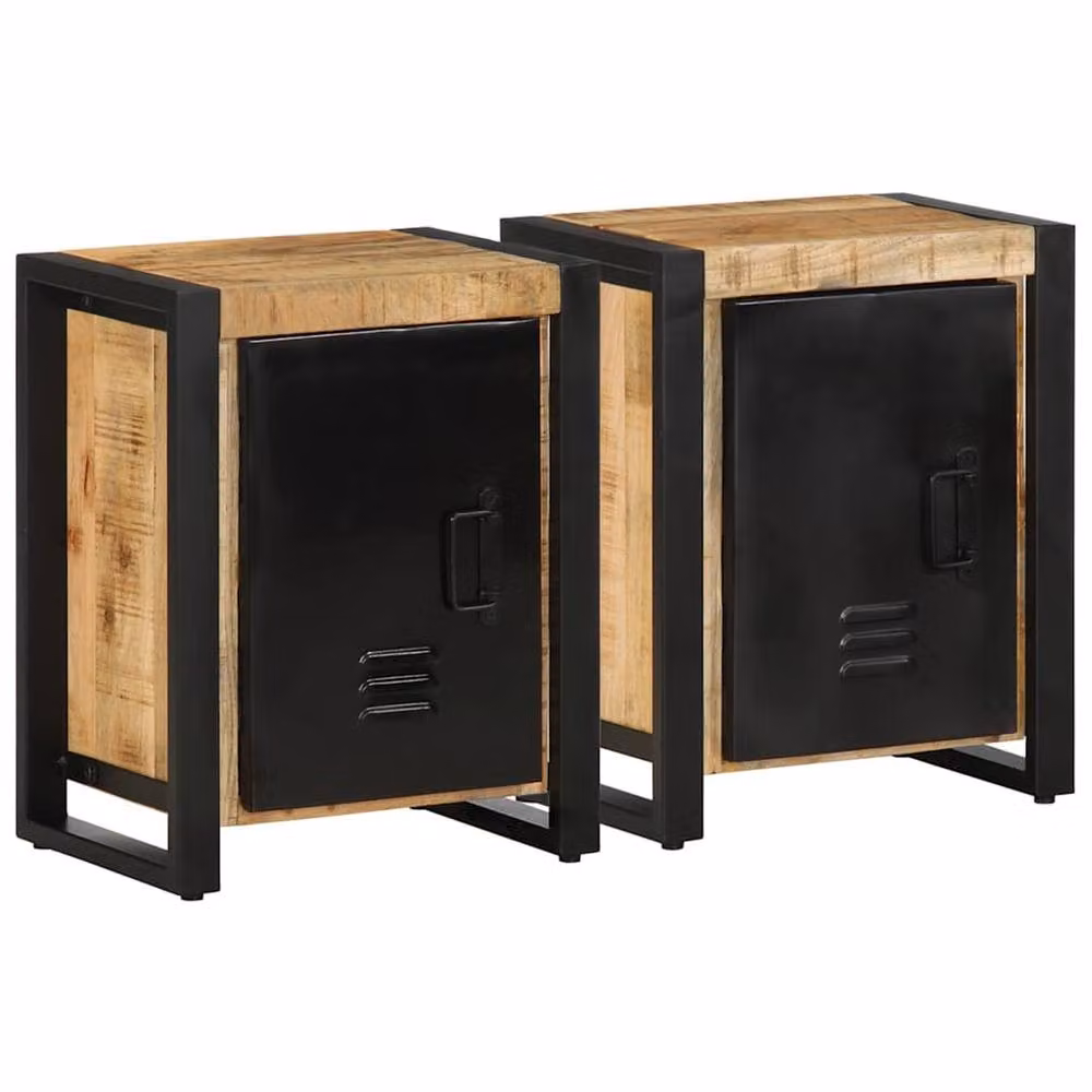 Berkfield Home Beautiful Set of 2 Rustic Brown Mango Wood Bedside Cabinets – 2