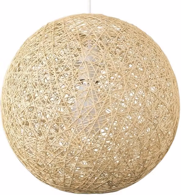 ValueLights Bjorn Round Rattan Wicker Ceiling Pendant Shade in Beige and Yellow