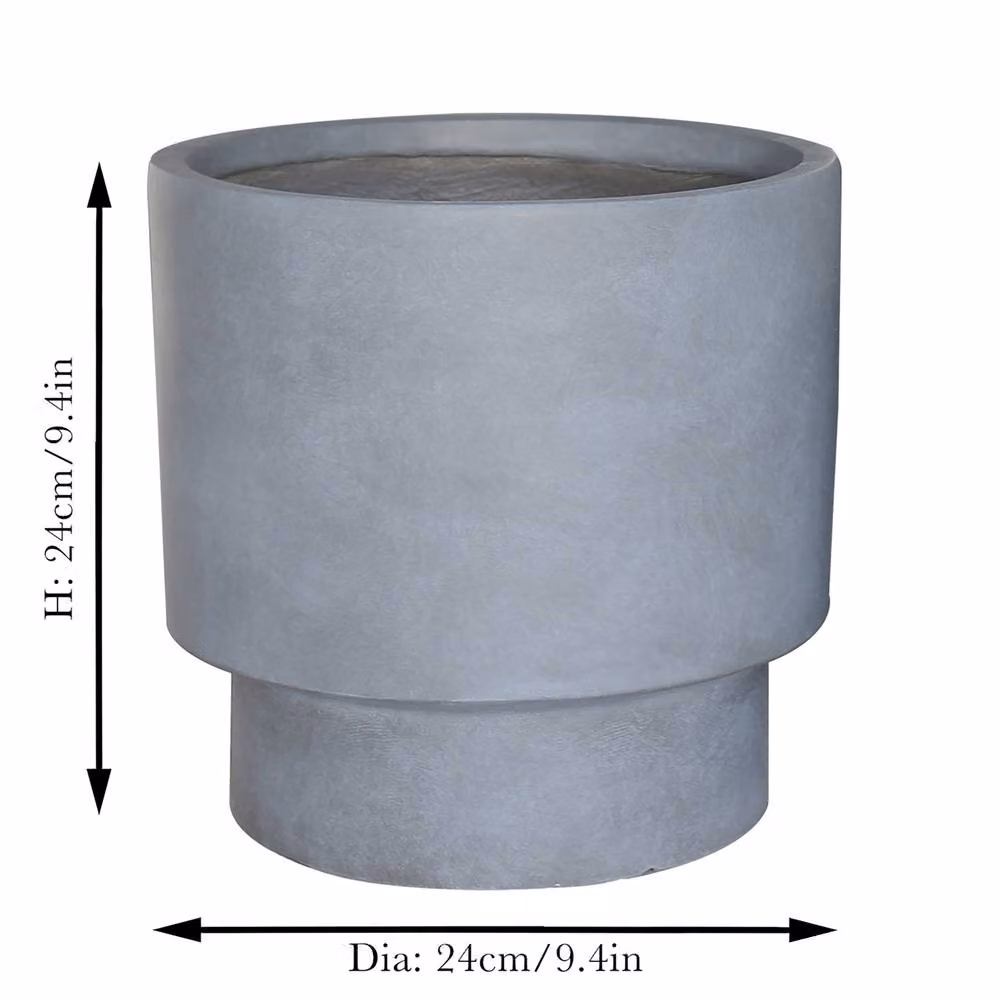 Dibor Small Light Grey Fibre Clay Indoor Outdoor Garden Planter Pot, H 24 cm x Dia 24 cm – 2